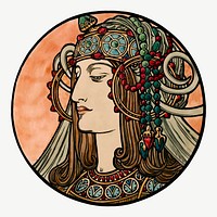 Art nouveau woman vector, remixed from the artworks of <a href="https://www.rawpixel.com/search/Alphonse%20Maria%20Mucha?sort=curated&amp;page=1">Alphonse Maria Mucha</a>