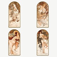 Art nouveau lady four seasons vector, remixed from the artworks of <a href="https://www.rawpixel.com/search/Alphonse%20Maria%20Mucha?sort=curated&amp;page=1">Alphonse Maria Mucha</a>