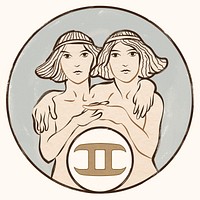 Art nouveau gemini zodiac sign, remixed from the artworks of Alphonse Maria Mucha