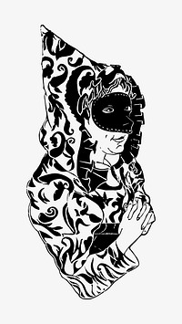 Vintage masked woman with cape art print vector, remix from artworks by Samuel Jessurun de Mesquita