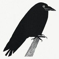 Vintage crow animal art print, remix from artworks by Samuel Jessurun de Mesquita