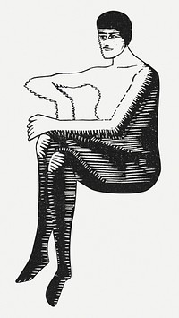 Vintage nude sitting man psd art print, remix from artworks by Samuel Jessurun de Mesquita