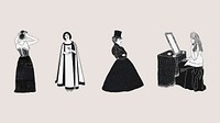 Vintage woman character art print vector set, remix from artworks by Samuel Jessurun de Mesquita