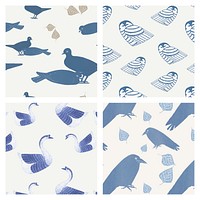 Vintage bird pattern background set, remix from artworks by Samuel Jessurun de Mesquita