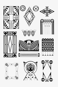 Vintage black and white patterned ornament vector art print, remix from artworks by Samuel Jessurun de Mesquita