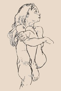 Vintage sitting nude woman vector remixed from the artworks of Egon Schiele.