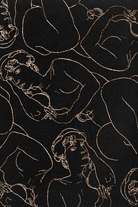 Golden women line art drawing patterned background remixed from the artworks of Egon Schiele.