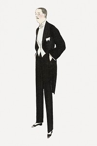 Man in black vintage long tailcoat, remixed from the artworks by Bernard Boutet de Monvel