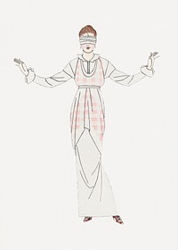 Blindfolded woman in flapper dress, remixed from the artworks by Bernard Boutet de Monvel