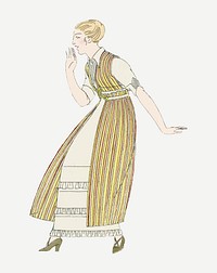 Woman in beige dress vector illustration, remixed from the artworks by Bernard Boutet de Monvel