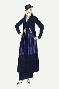 Vintage woman vector in blue dress, remixed from the artworks by Bernard Boutet de Monvel