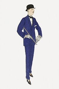 Man in blue vintage tuxedo suit, remixed from the artworks by Bernard Boutet de Monvel