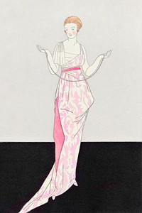 Woman in pink vintage flapper dress, remixed from the artworks by Bernard Boutet de Monvel
