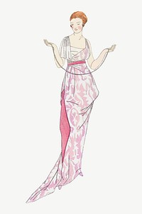 Woman in pink flapper dress vector, remixed from the artworks by Bernard Boutet de Monvel