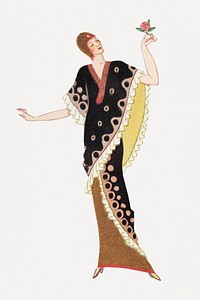 Vintage woman in black flapper dress, remixed from the artworks by Otto Friedrich Carl Lendecke