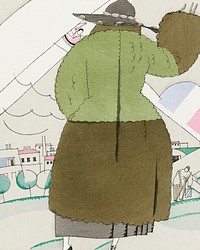 Back view woman wearing wool coat, remixed from the artworks by Charles Martin