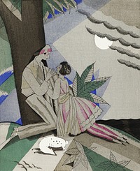 Vintage couple under a tree illustration, remixed from the artworks by Charles Martin