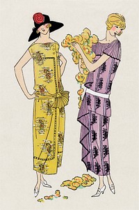 Flapper women with flower, remixed from vintage illustration published in Tr&egrave;s Parisien