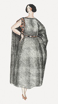 Woman in vintage dress psd illustration, remixed from the artworks by Mario Simon
