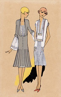 Flapper women, remixed from vintage illustration published in Tr&egrave;s Parisien