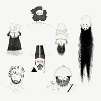 Man with beard vector illustration set, remixed from the artworks by Charles Martin