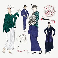 Vintage vector woman and beauty item set, featuring public domain artworks