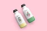 Bottles mockup psd of character illustration remix from the artworks by Charles Martin