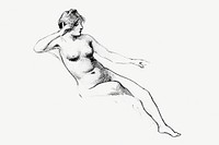 Naked woman showing her breasts, vintage erotic art. Nude woman posing vintage sensual hand drawn illustration