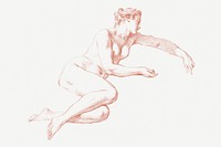Naked woman posing sensually, vintage erotic art. Nude woman posing vintage sensual hand drawn illustration