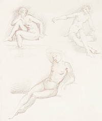 Female Nude: Three Studies of a Seated Girl by Edward Burne-Jones. Original from The Birmingham Museum. Digitally enhanced by rawpixel.
