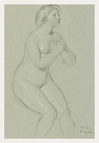Female Nude Study for &quot;A Magdalen&quot; (1852) by Daniel Huntington. Original from The Smithsonian. Digitally enhanced by rawpixel.