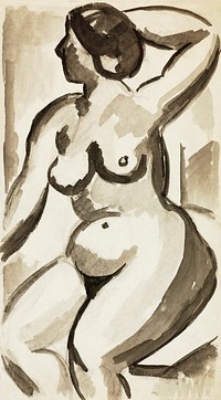 Naked woman showing her breasts, vintage nude illustration. Seated Female Nude by <a href="https://www.rawpixel.com/search/Carl%20Newman?sort=curated&amp;page=1">Carl Newman</a>. Original from The Smithsonian. Digitally enhanced by rawpixel.