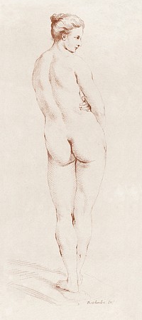 Vintage erotic nude art of a naked woman. Standing Female Nude by Gilles-Antoine Demarteau. Original from The MET museum. Digitally enhanced by rawpixel.