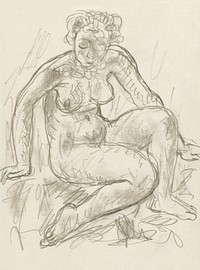 Naked woman showing her breasts, vintage nude illustration. Seated Female Nude (1891&ndash;1941) by Leo Gestel. Original from The Rijksmuseum. Digitally enhanced by rawpixel.