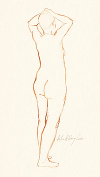 Naked woman showing bottom in sensual position, vintage nude illustration. Nude by Solon H. Borglum. Original from The Smithsonian. Digitally enhanced by rawpixel.