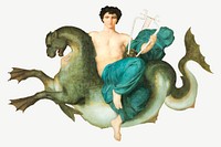 Arion on a sea horse vector illustration, remix from artworks by William Adolphe Bouguereau