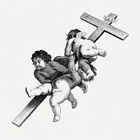 Vintage cherubs carrying a cross psd illustration, remix from artworks by