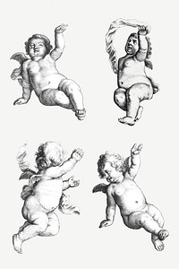 Vintage cute cherub illustration set