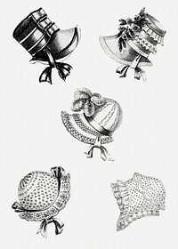 Vintage head dresses illustration set, remix from artworks by John Bell