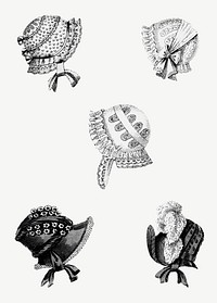Vintage head dresses illustration vector set, remix from artworks by John Bell