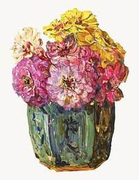 Vintage zinnias flower illustration, remix from artworks by Floris Verster