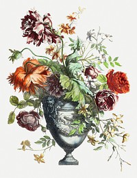 Vintage vase of flowers psd illustration, remix from artworks by Jean Baptiste Monnoyer