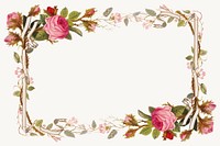 Vintage pink roses border frame illustration, remix from artworks by L. Prang &amp; Co.