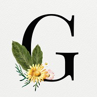 Summer alphabet G psd floral typography