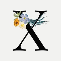 Floral alphabet x vector lettering
