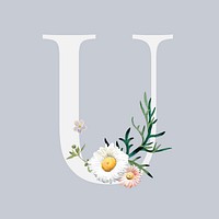 U floral alphabet lettering psd