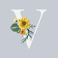 Letter V psd vintage floral font typography
