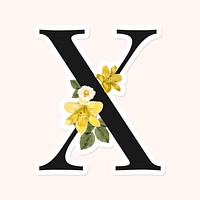 Flower decorated capital letter X sticker vector