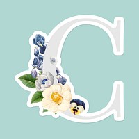 Flower decorated capital letter C sticker vector