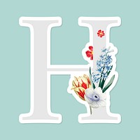 Flower decorated capital letter H sticker vector
